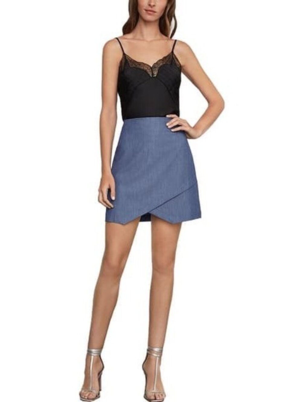 BCBGMaxAzria Denim-Blue Asymmetrical Wrap Skirt